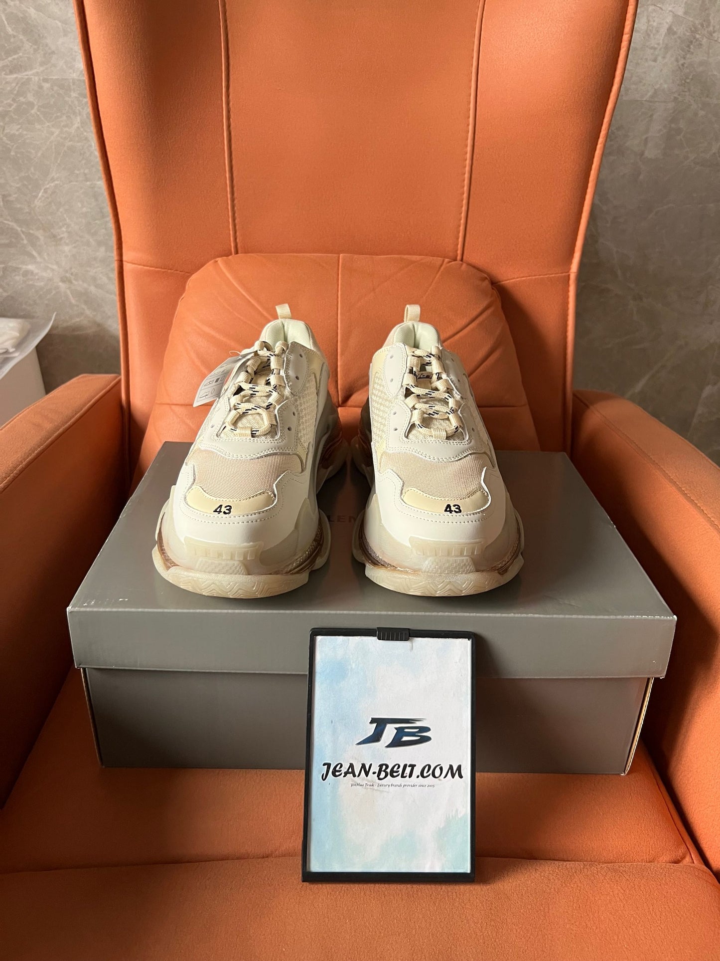 Balenciaga Triple S clear sole sneaker shoes in beige