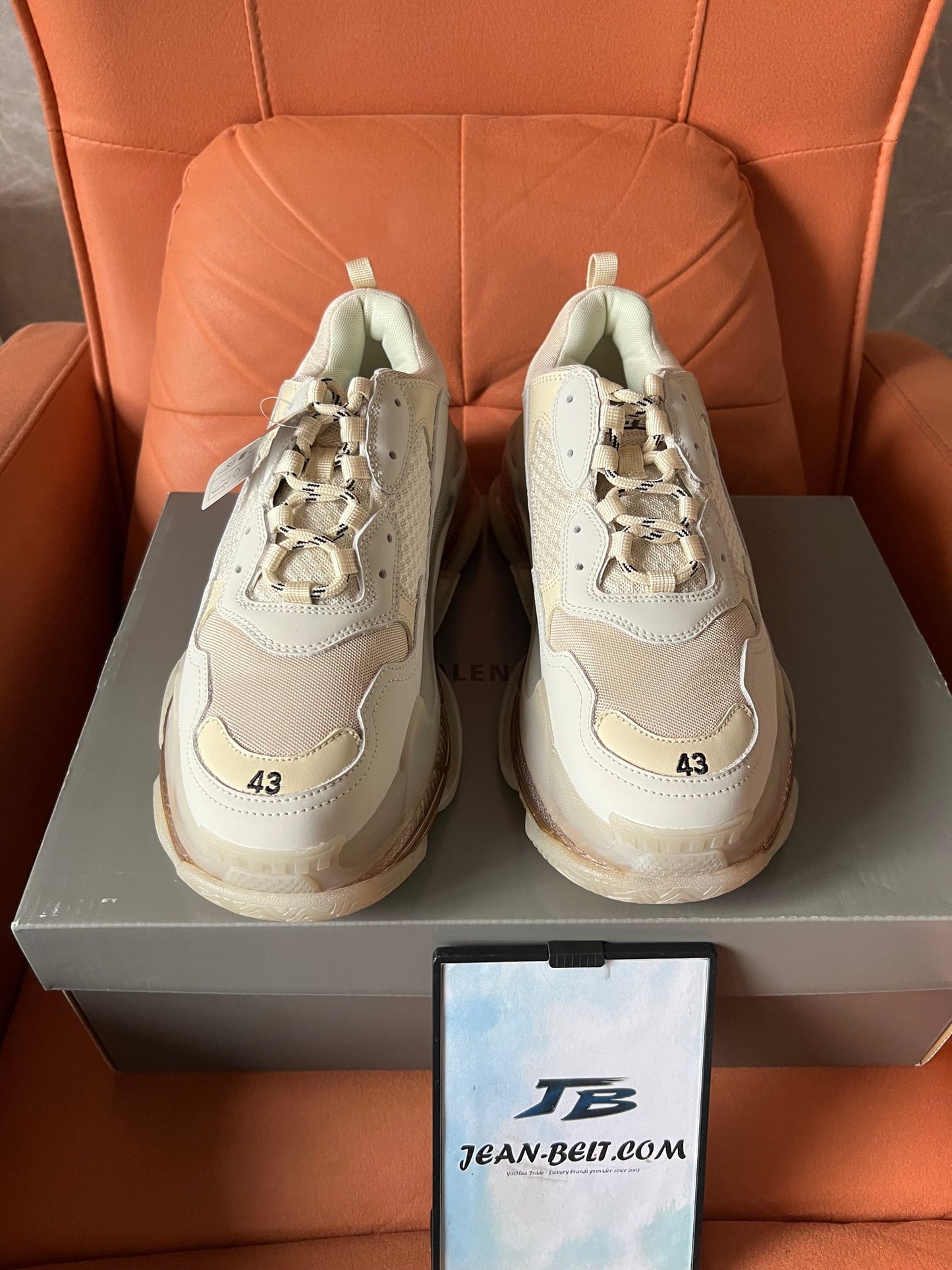 Balenciaga Triple S clear sole sneaker shoes in beige