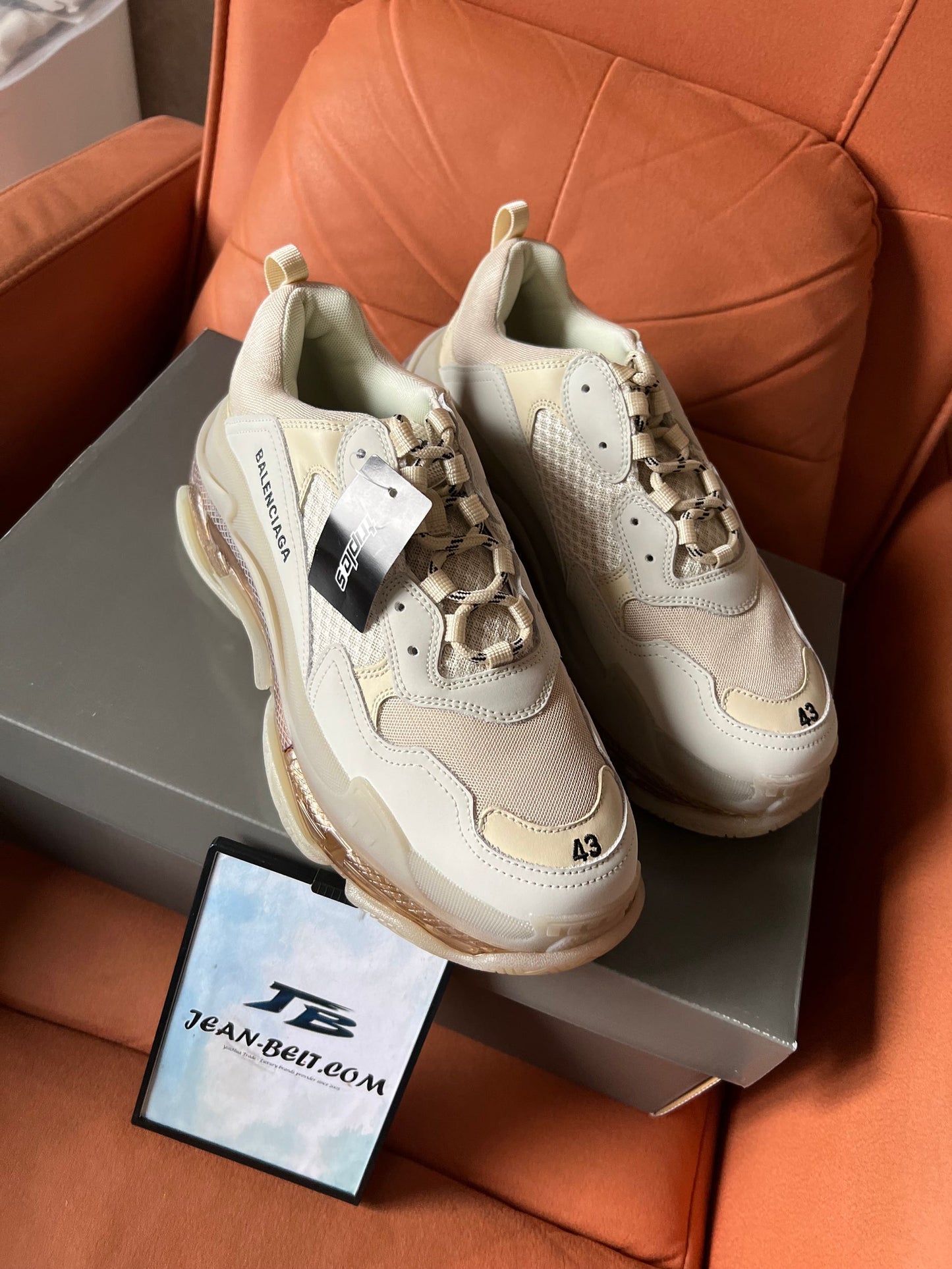 Balenciaga Triple S clear sole sneaker shoes in beige