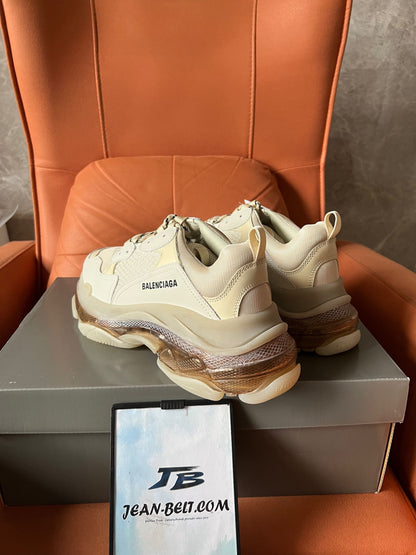 Balenciaga Triple S clear sole sneaker shoes in beige