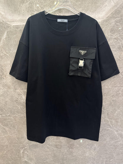 Prada black t-shirt with functional pocket and silver buckle detail