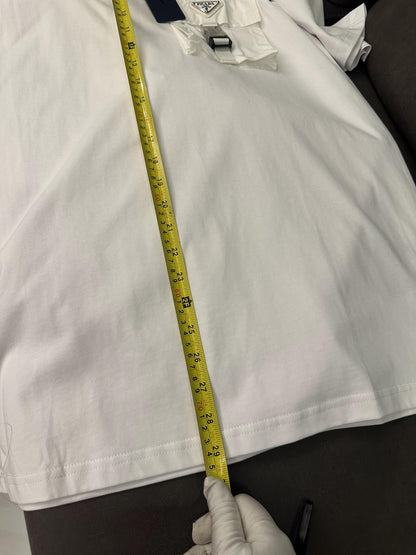 Prada white t-shirt with functional pocket and silver buckle detail