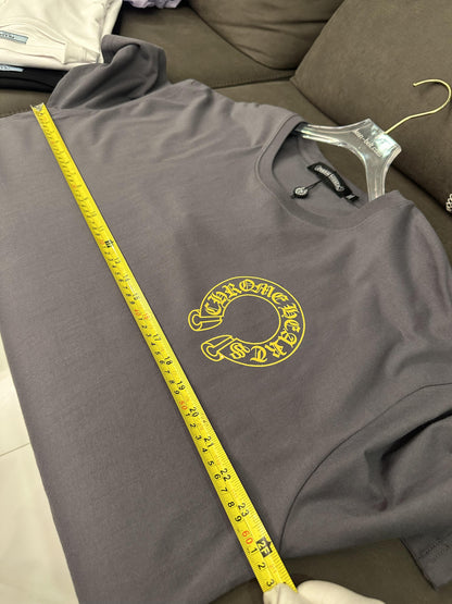 Chrome Hearts gray t-shirt with yellow logo front and back design