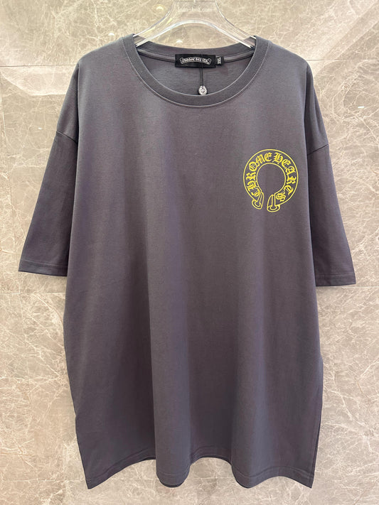 Chrome Hearts gray t-shirt with yellow logo front and back design