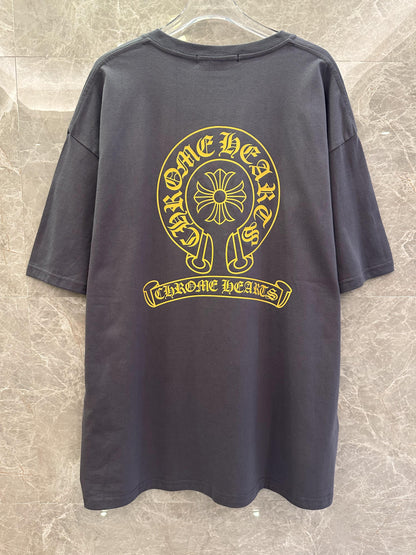 Chrome Hearts gray t-shirt with yellow logo front and back design