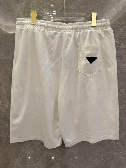 Prada black and white shorts with red stripe and logo patch