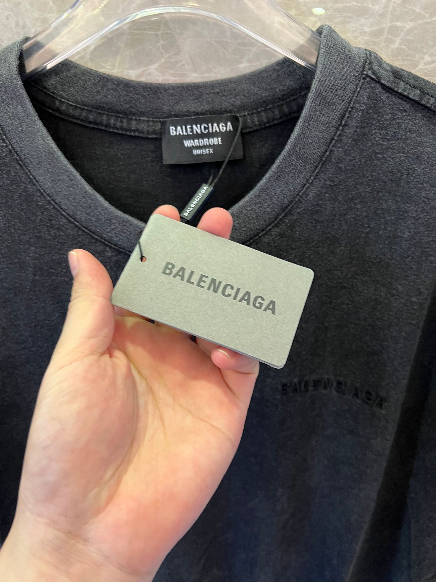 Balenciaga gray t-shirt with subtle front and back logo