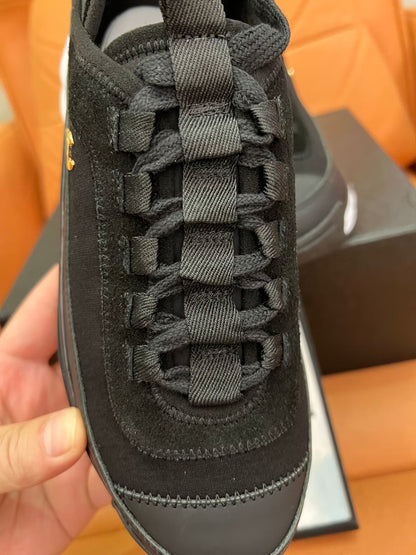 Chanel velvet calfskin mixed fibers CC sneakers black