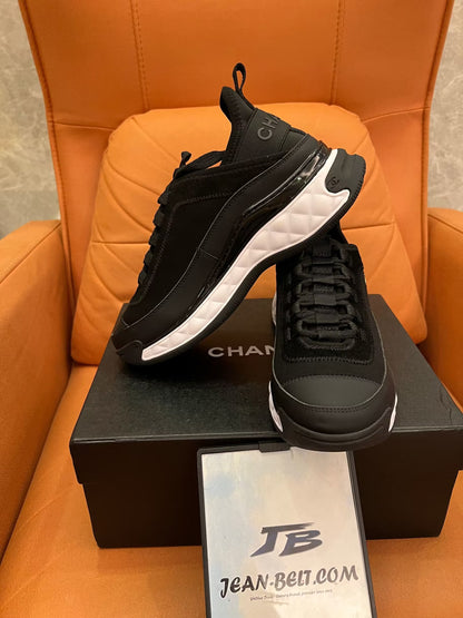 Chanel velvet calfskin mixed fibers CC sneakers black