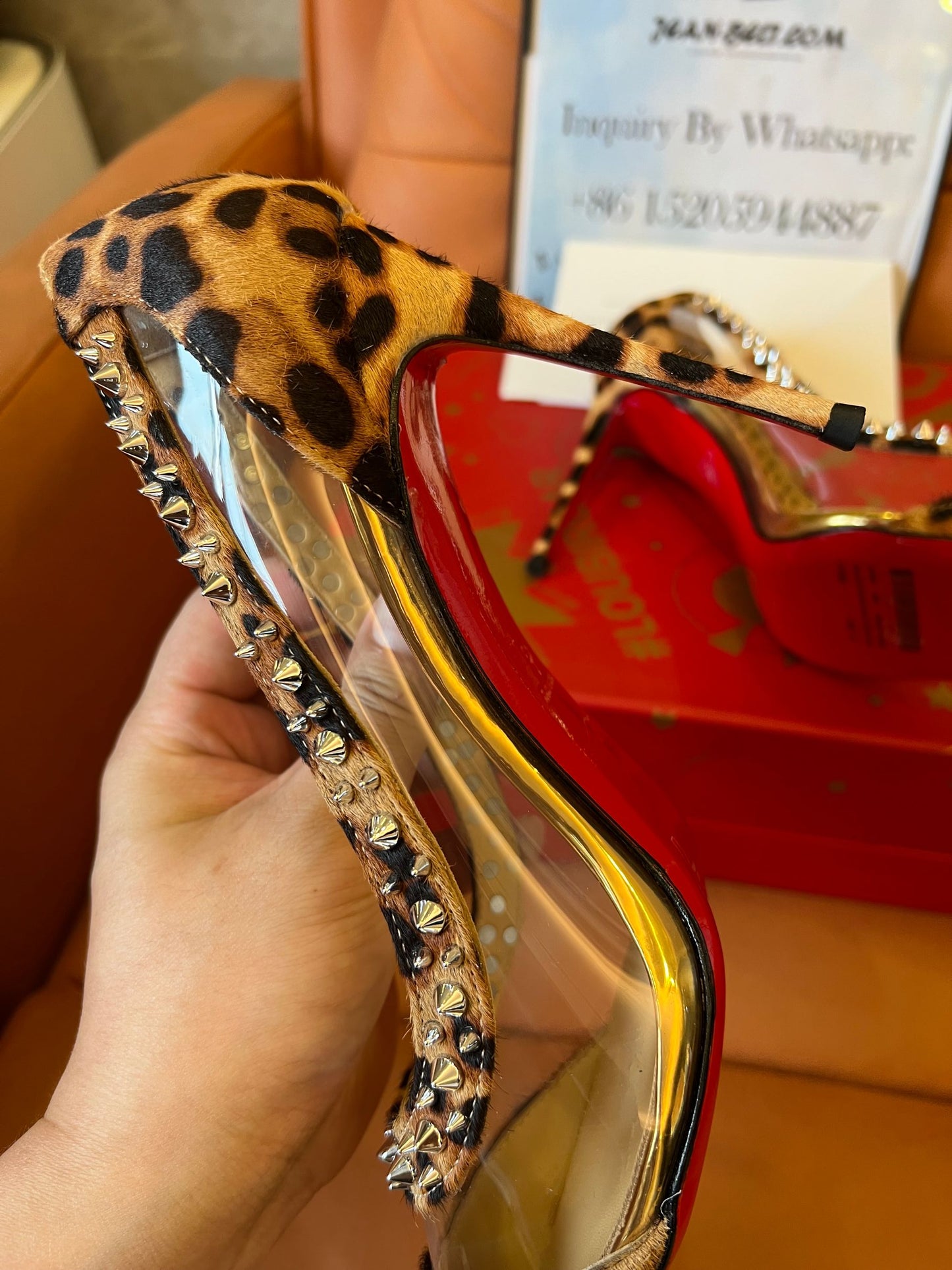 Christian Louboutin galativi pony hair leopard spikes heel