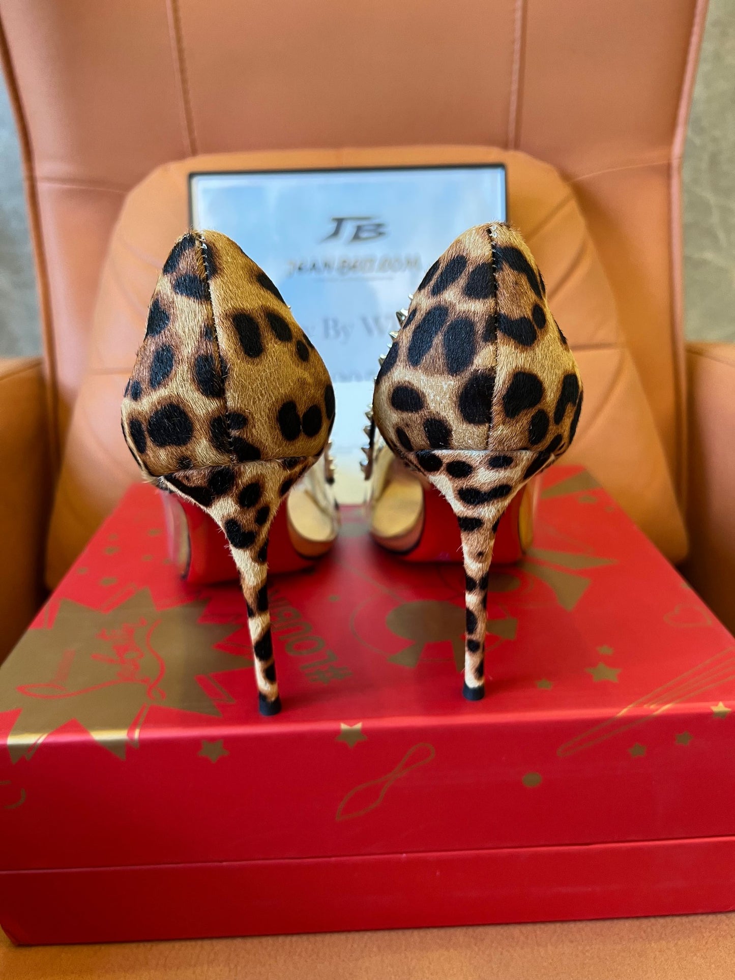 Christian Louboutin galativi pony hair leopard spikes heel