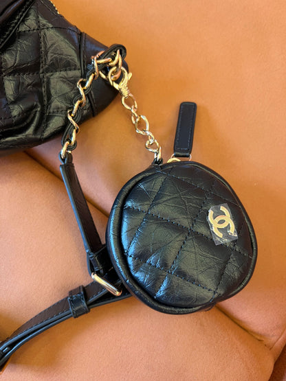 Chanel aged calfskin quilted waist bag with coin purse black