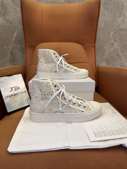 Dior white canvas & Lace B23 high top sneakers