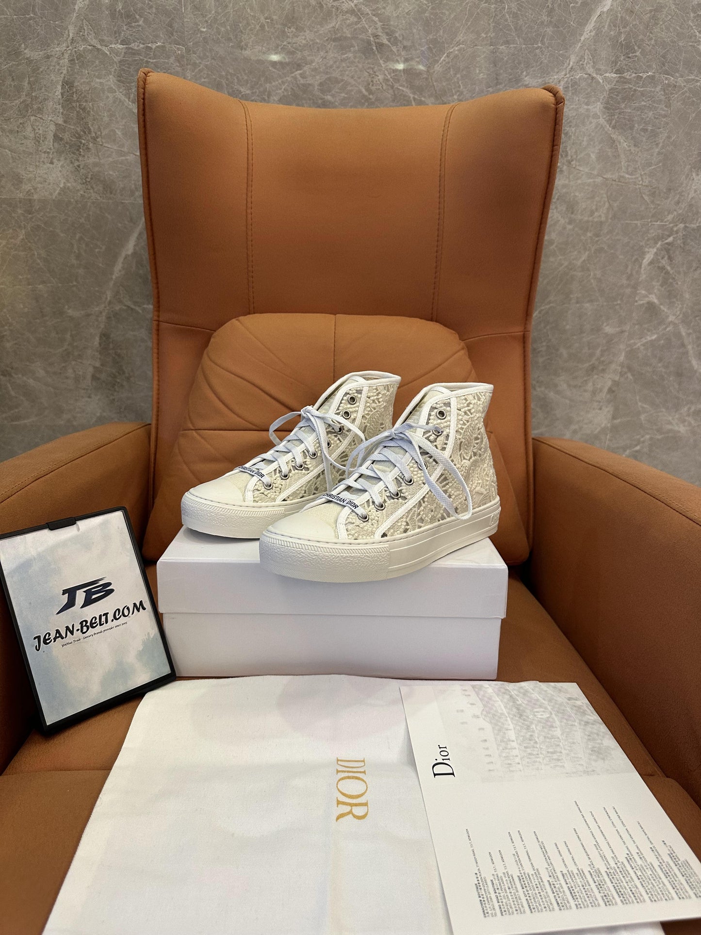 Dior white canvas & Lace B23 high top sneakers