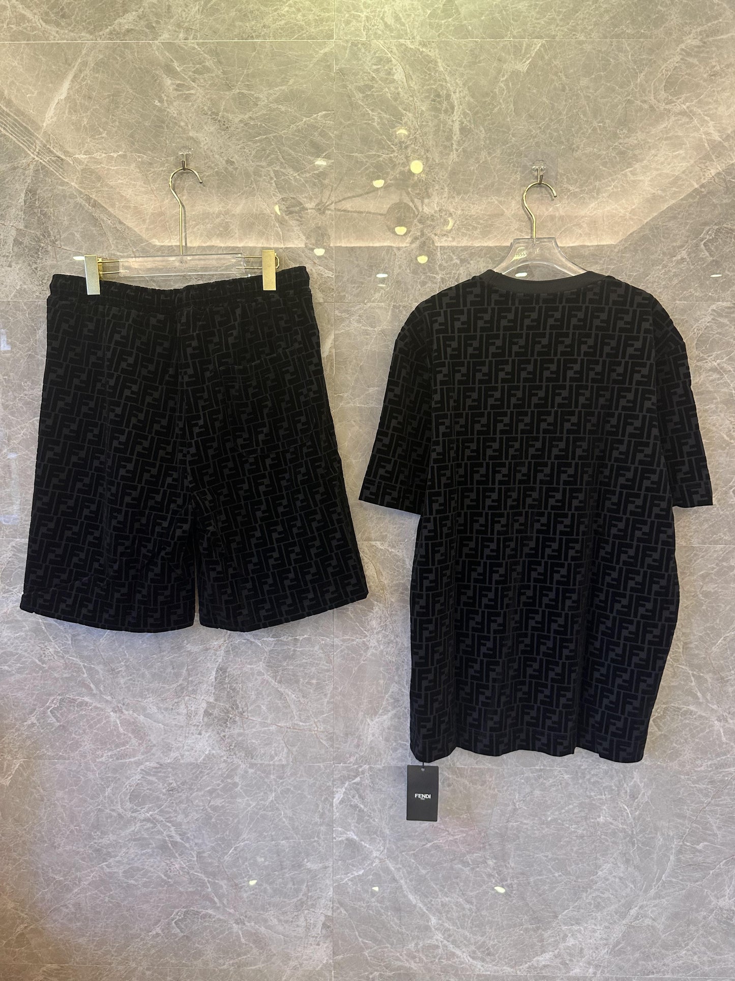 Fendi black monogram velour t-shirt & shorts set