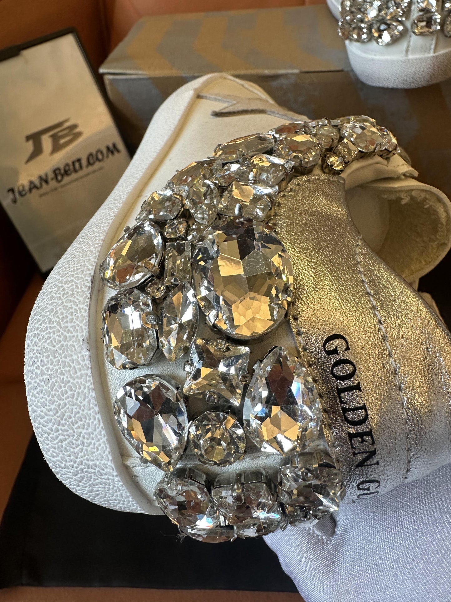 Golden goose star old white shoes with diamonds