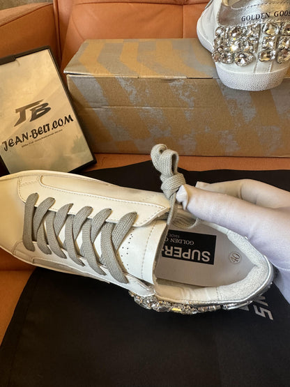 Golden goose star old white shoes with diamonds