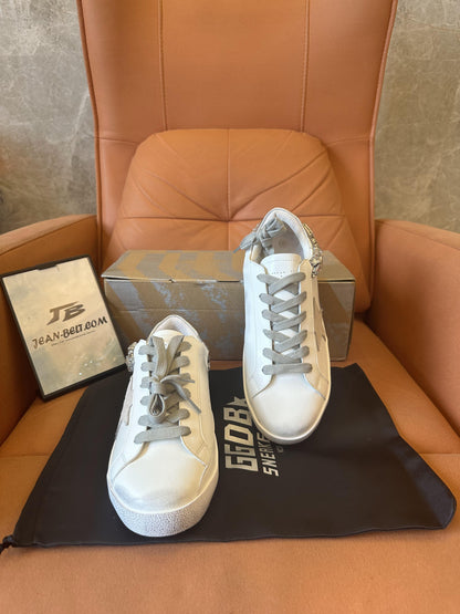 Golden goose star old white shoes with diamonds