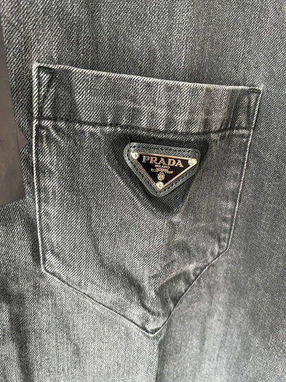 Prada black denim short-sleeve shirt with signature triangle logo