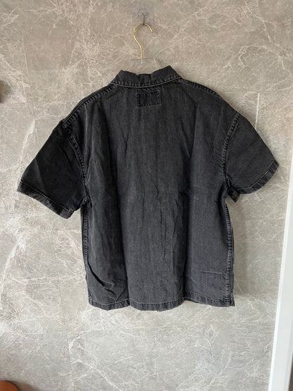 Prada black denim short-sleeve shirt with signature triangle logo