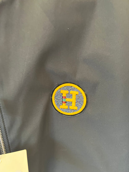 Hermes black nylon bomberjacket with yellow "H" logo patch