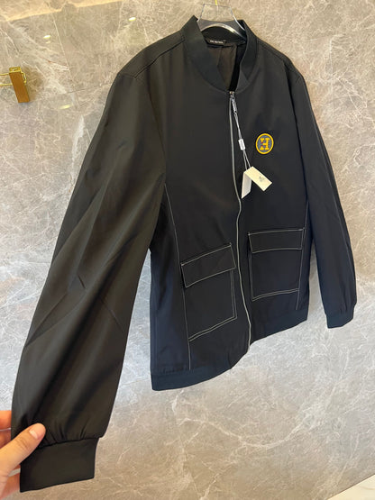 Hermes black nylon bomberjacket with yellow "H" logo patch