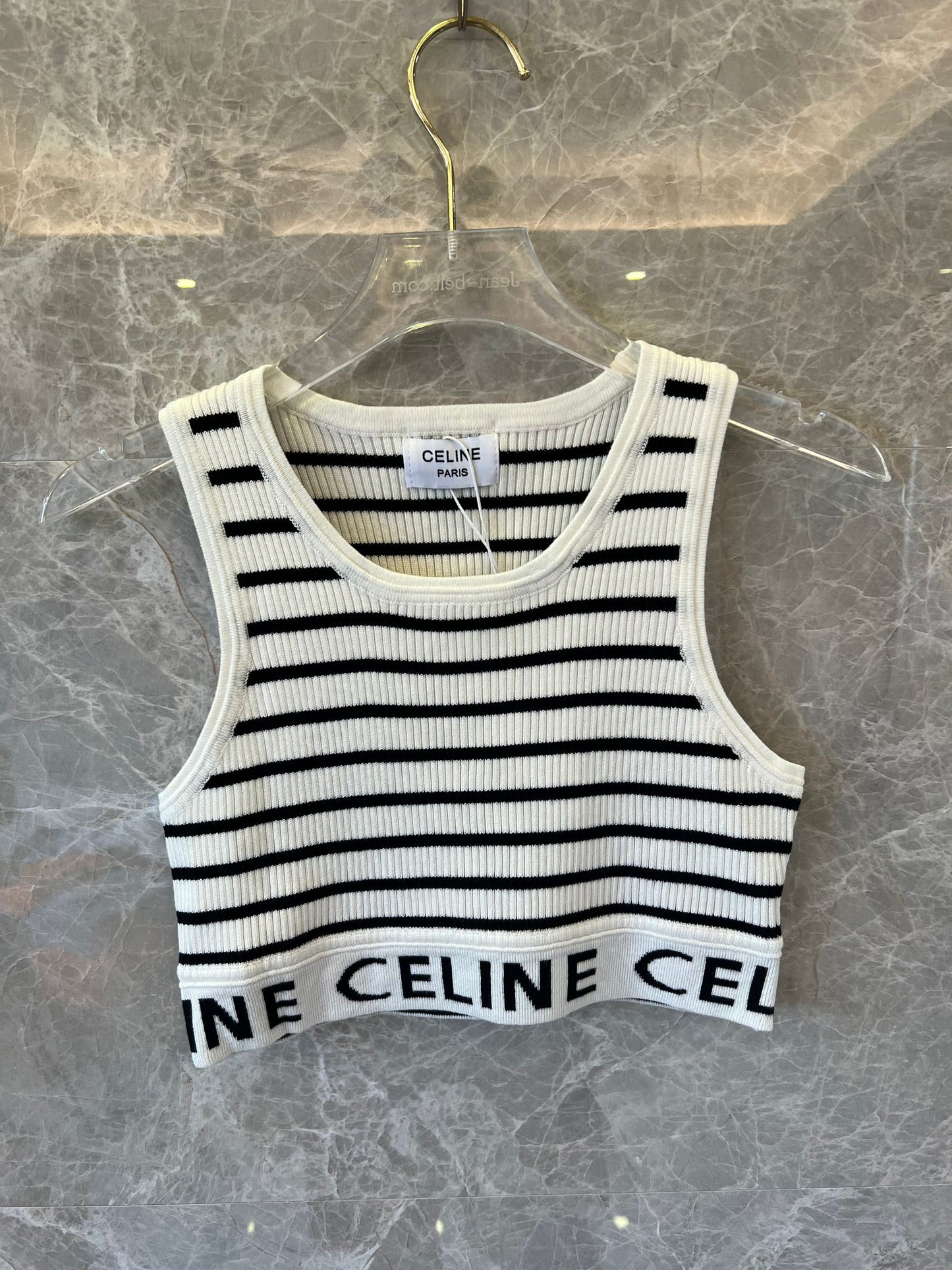 Celine paris ribbed striped crop top