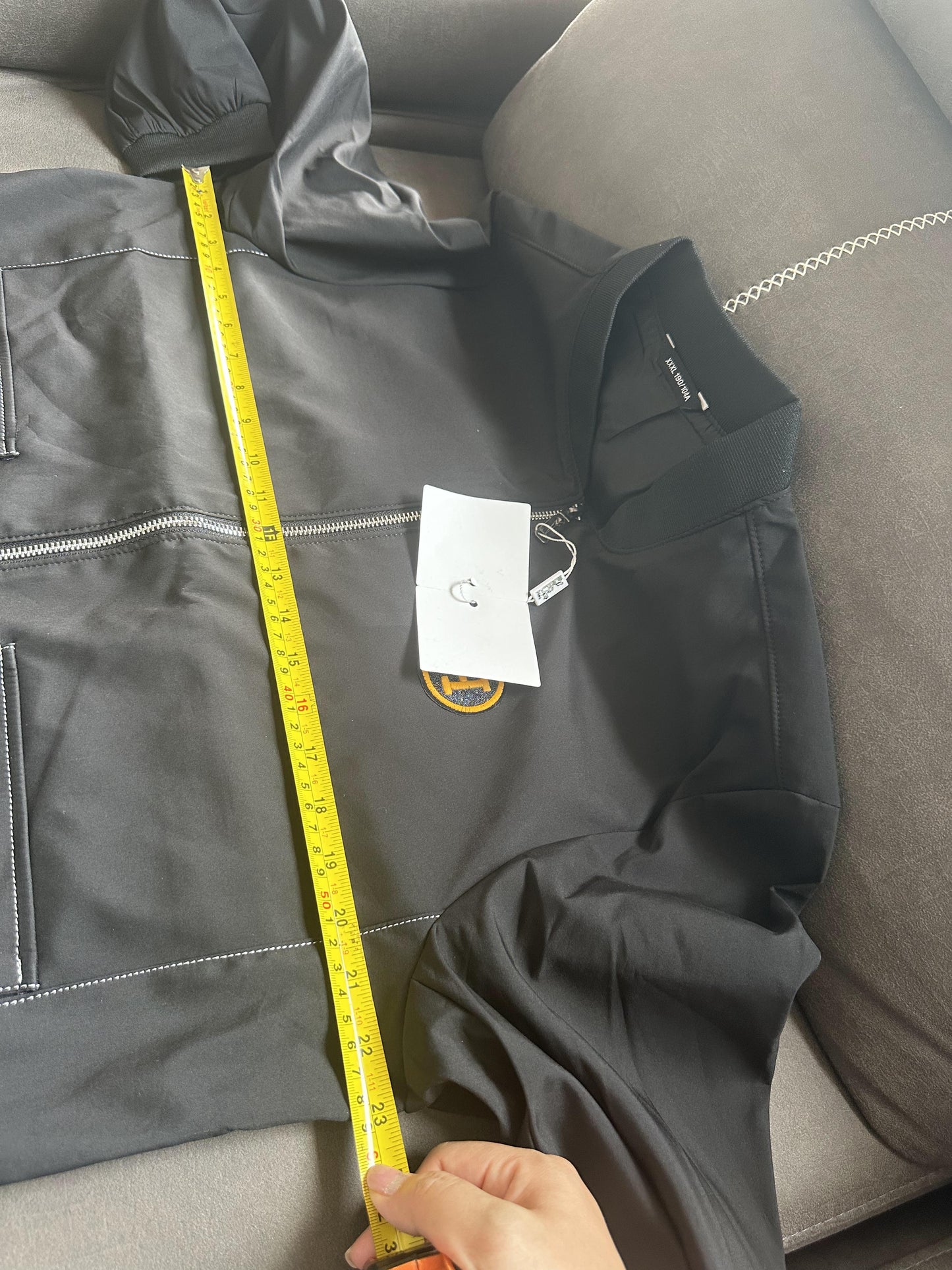 Hermes black nylon bomberjacket with yellow "H" logo patch