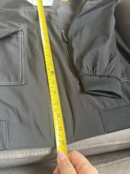 Hermes black nylon bomberjacket with yellow "H" logo patch