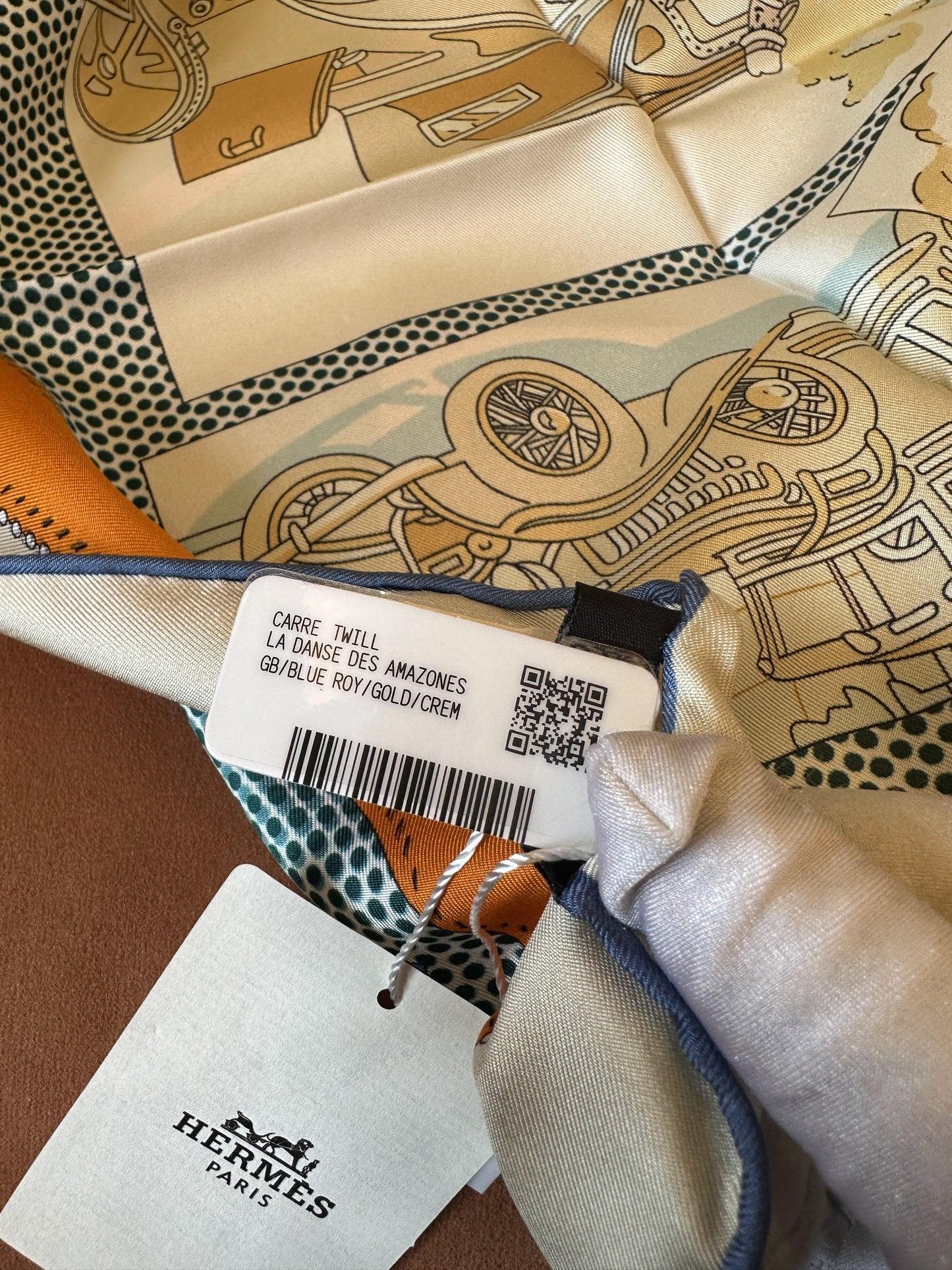 Hermès vintage print silk scarf in orange and cream