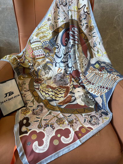 Hermès multi-color graphic silk scarf