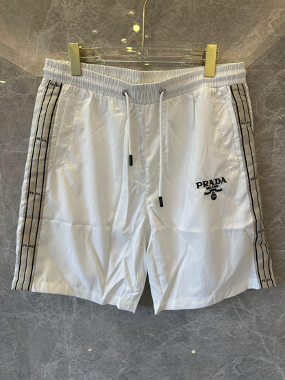 Prada white drawstring logo shorts with side stripes