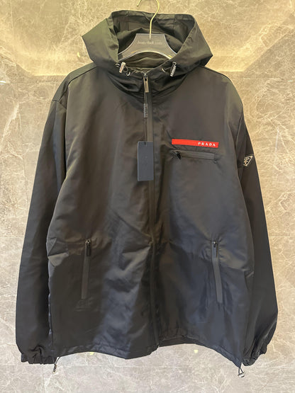 Prada black nylon hooded windbreaker jacket