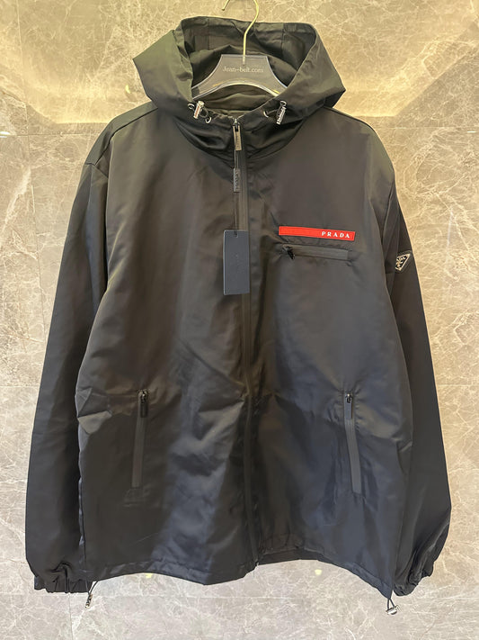 Prada black nylon hooded windbreaker jacket