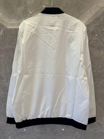 Prada white technical fabric bomber jacket with signature logo detailing