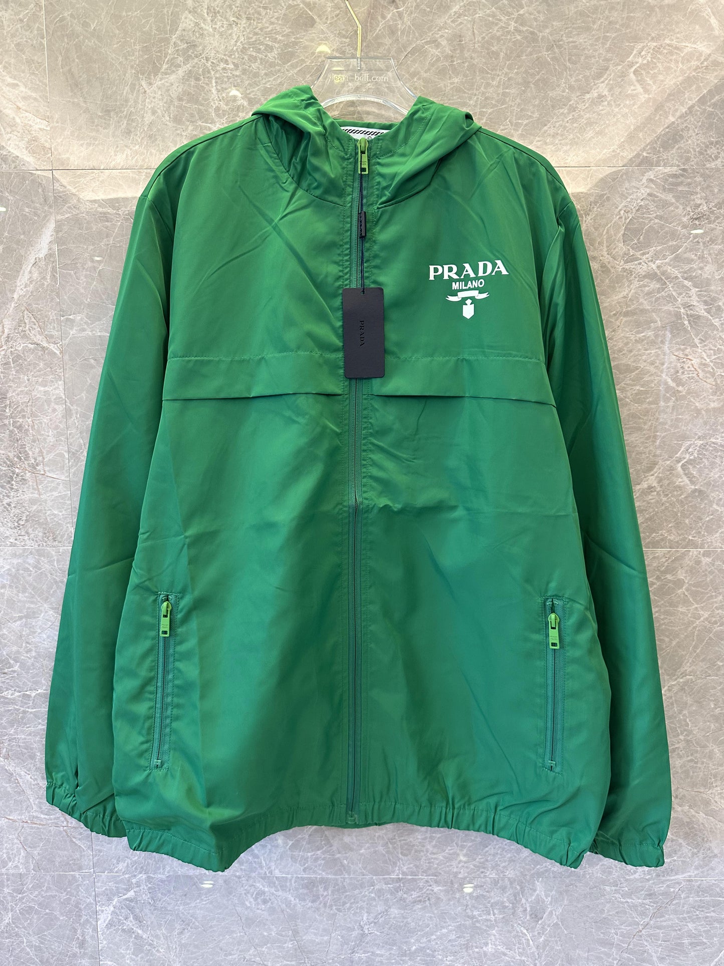 Prada milano green hooded windbreaker jacket