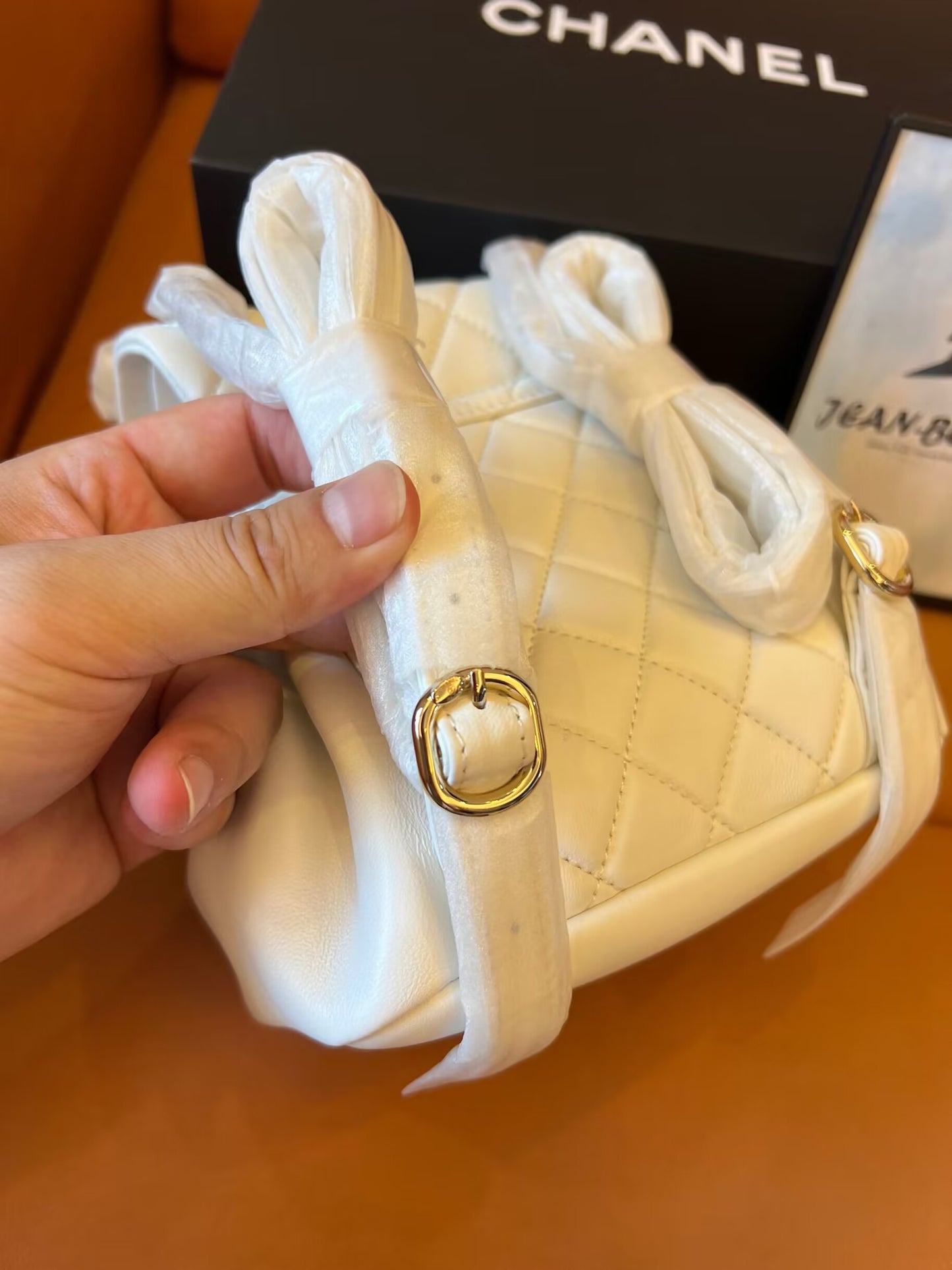 Chanel grained calfskin backpack white