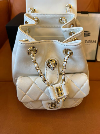 Chanel grained calfskin backpack white