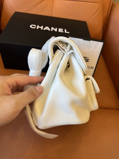 Chanel grained calfskin backpack white