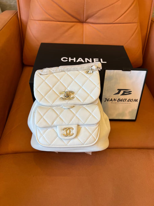 Chanel grained calfskin backpack white