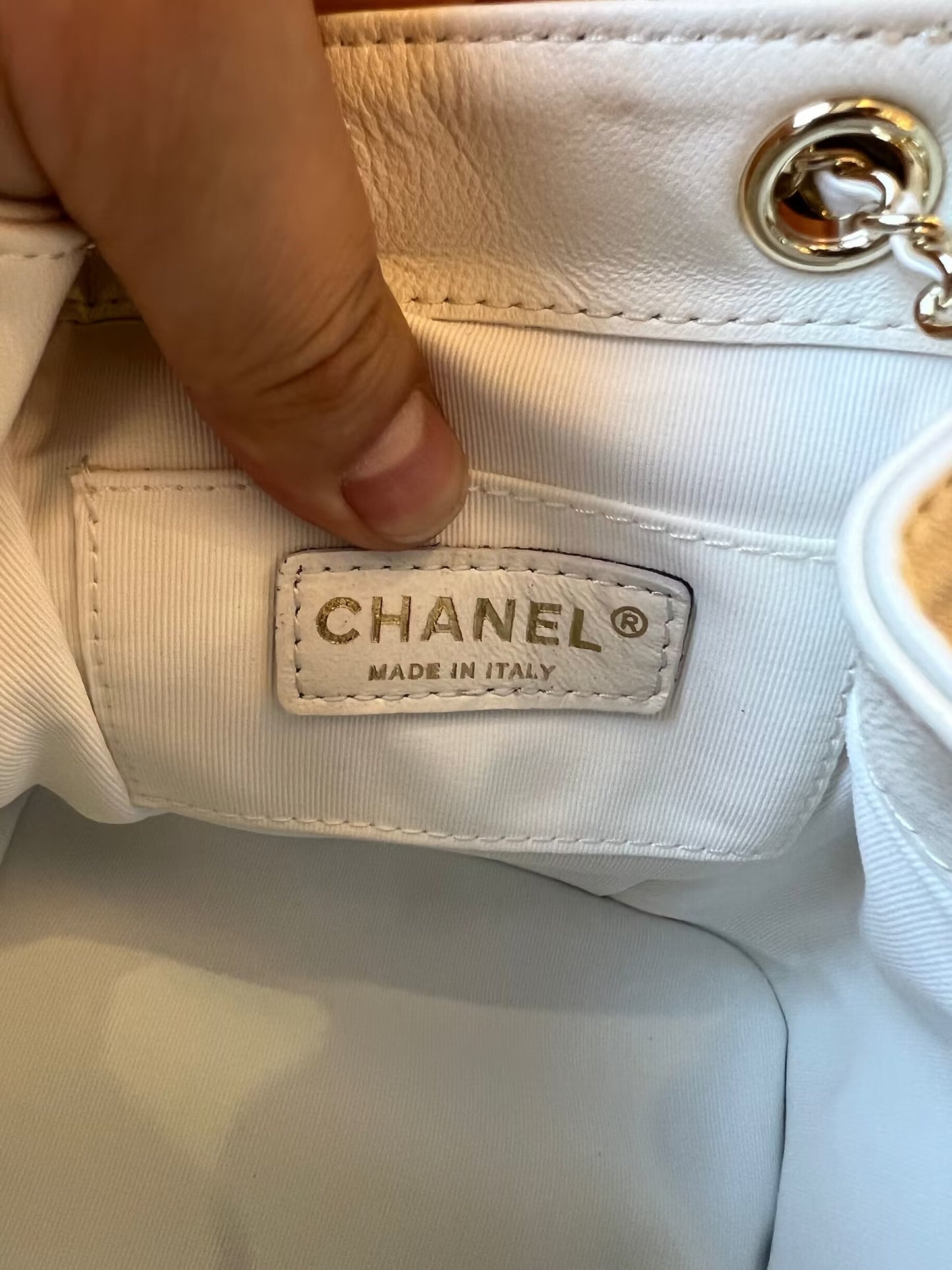 Chanel grained calfskin backpack white