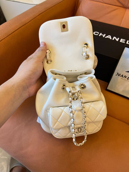 Chanel grained calfskin backpack white