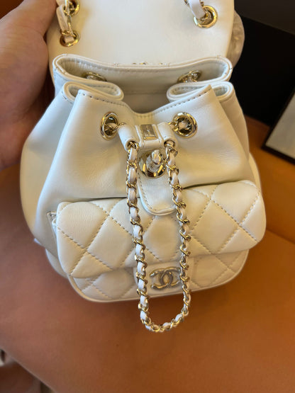 Chanel grained calfskin backpack white