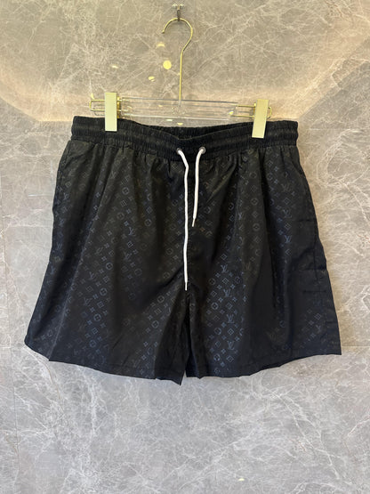 Louis Vuitton vlack monogram swim shorts with drawstring waist