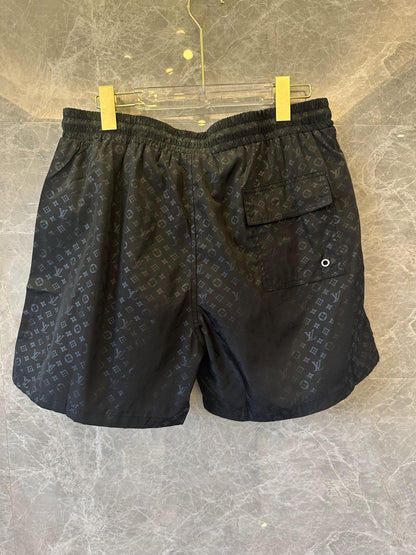 Louis Vuitton vlack monogram swim shorts with drawstring waist