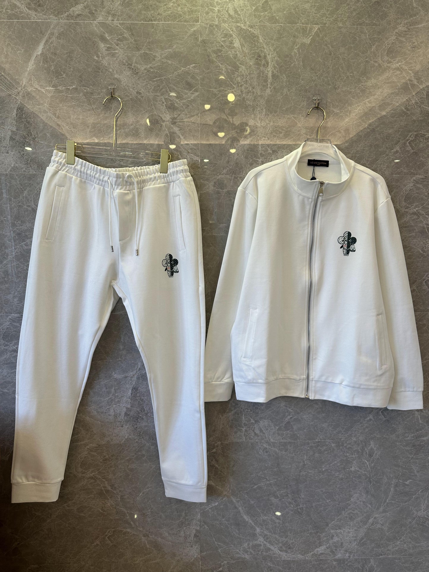 Louis Vuitton clover embroidered zip-up tracksuit set