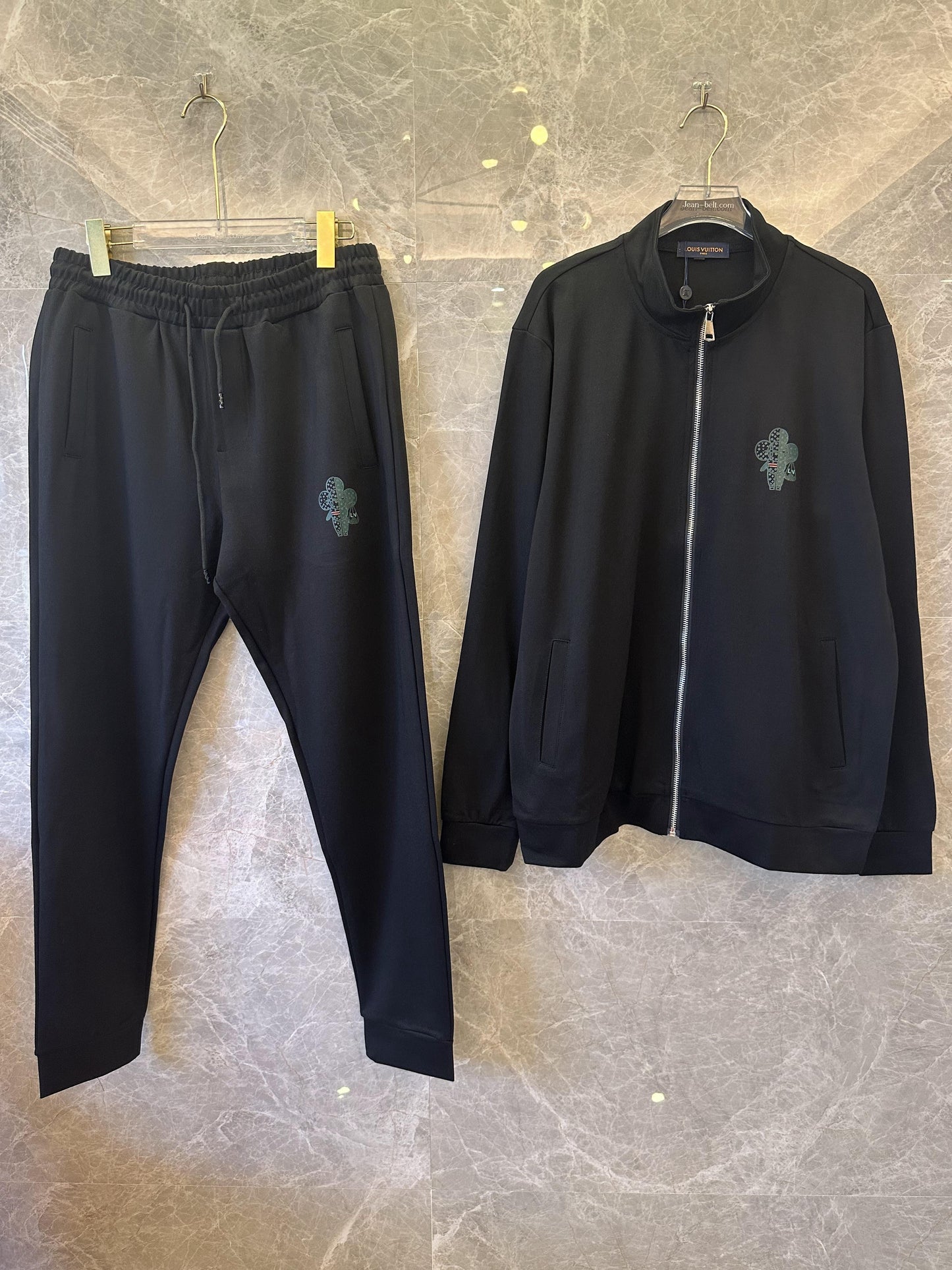 Louis Vuitton clover embroidered zip-up tracksuit set