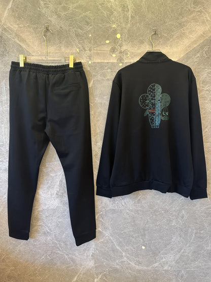 Louis Vuitton clover embroidered zip-up tracksuit set