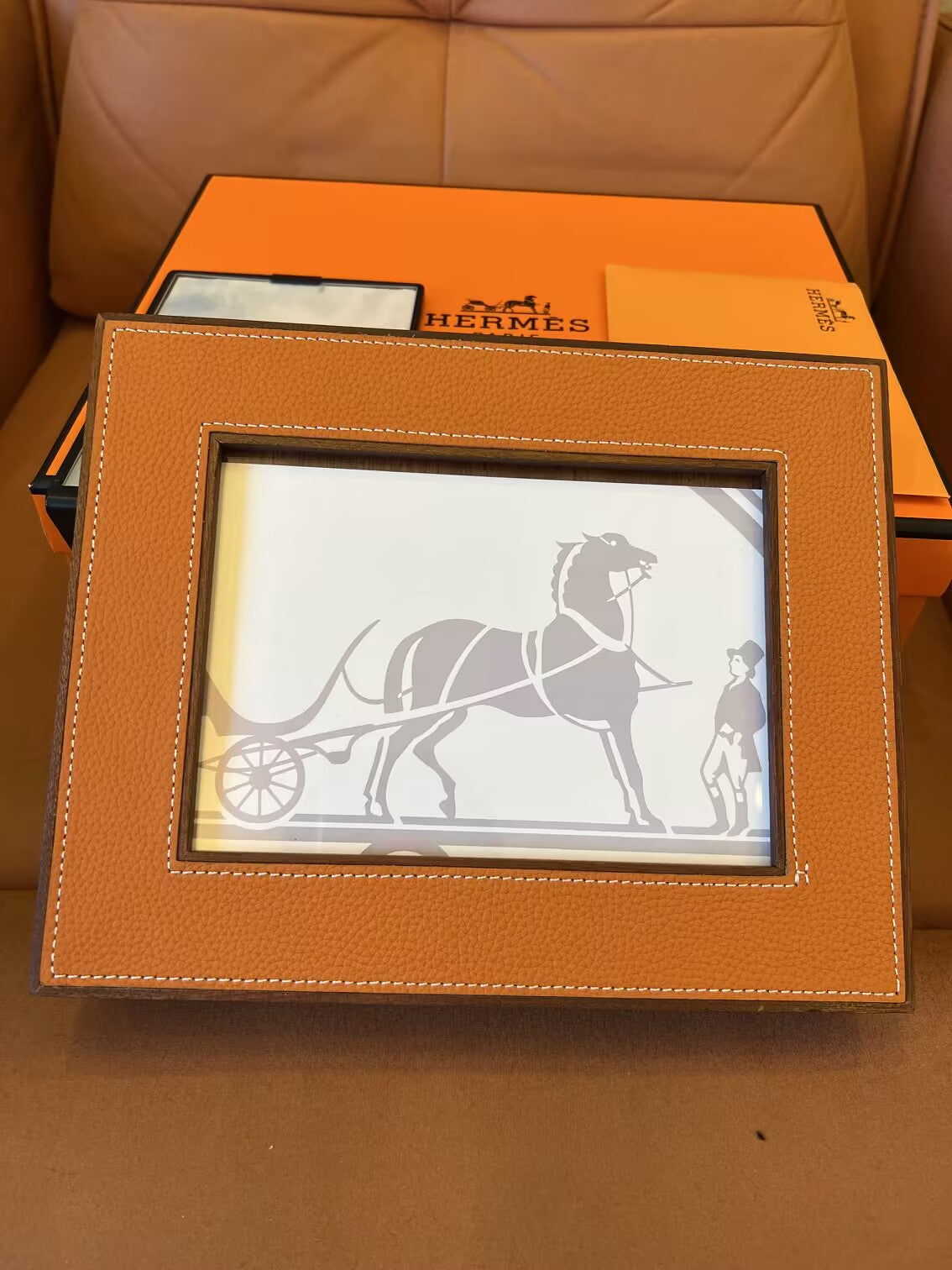 Hermès leather and wood photo frame