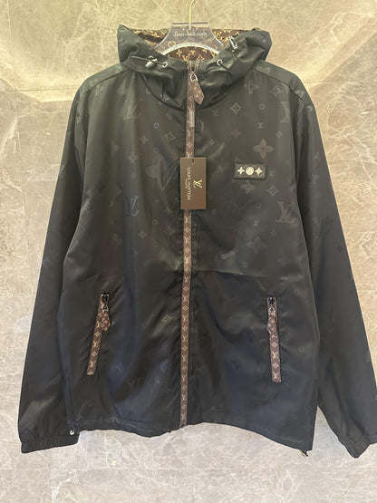 Louis Vuitton monogram black hooded windbreaker